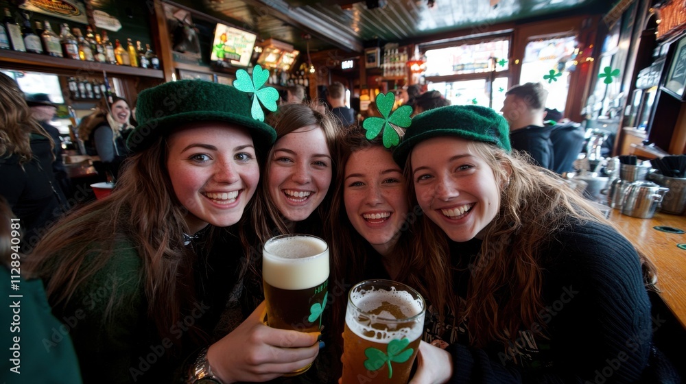 Women Celebrating with Drinks and Cheers in an Irish Themed Bar Women Celebrating with Drinks and Cheers in an Irish Themed Bar