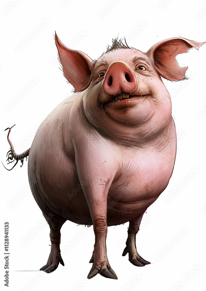 pig in cartoon style on a white background,