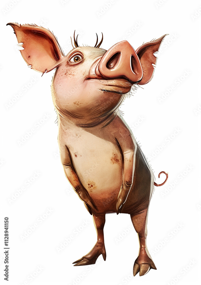 pig in cartoon style on a white background,.