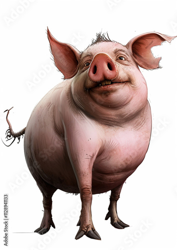 Obraz na płótnie pig in cartoon style on a white background, w salonie