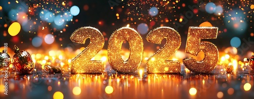 Stunning 2025 New Year’s Eve Celebration: Golden Lights, Fireworks, and Holiday Ornaments
