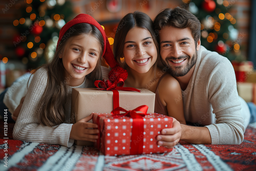 A family of three, a man and two girls A family of three, a man and two girls