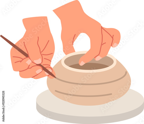 Potter painting on clay pot