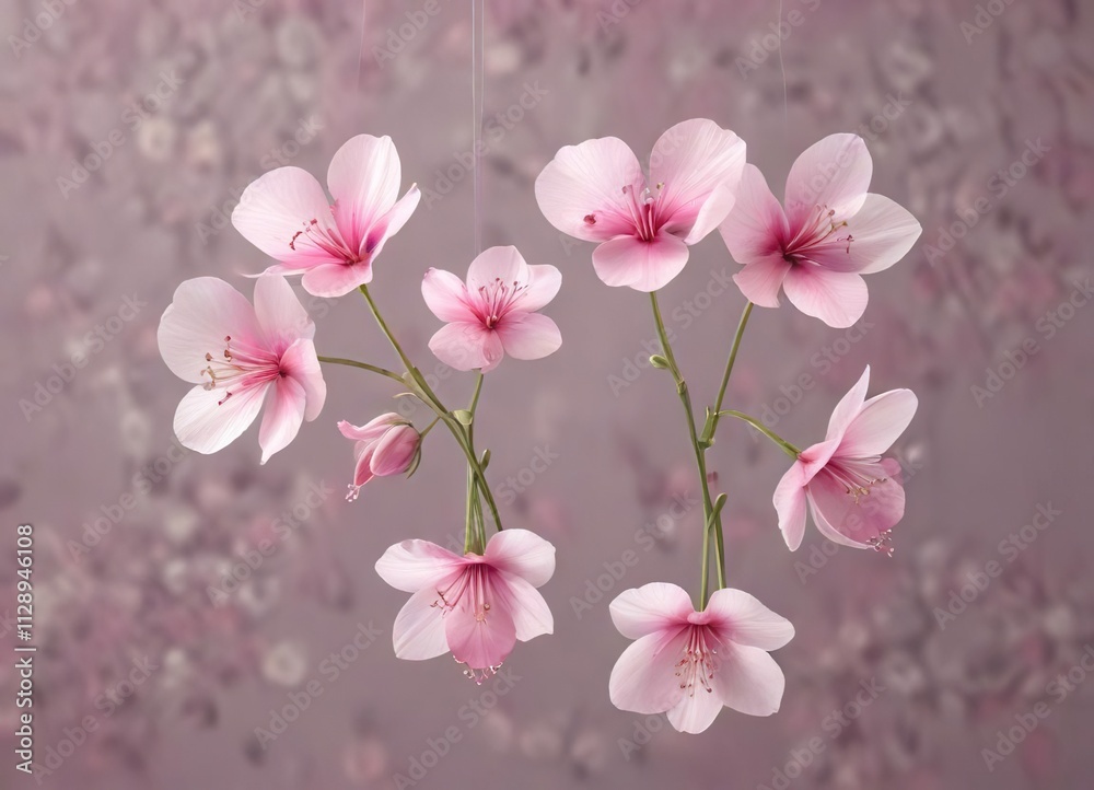 Delicate, heart-shaped flowers with three petals and three sepals in shades of pink and white hanging from a slender stem , Pink White Blooms, Lamprocapnos spectabilis Delicate, heart-shaped flowers with three petals and three sepals in shades of pink and white hanging from a slender stem , Pink White Blooms, Lamprocapnos spectabilis