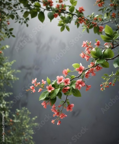 Branch with Antidesma thwaitesianum leaves and flowers, exotic tree, botanical, flower