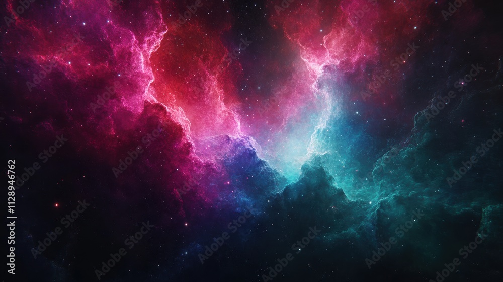 Fototapeta premium Cosmic Nebula, Red and Teal Space Clouds