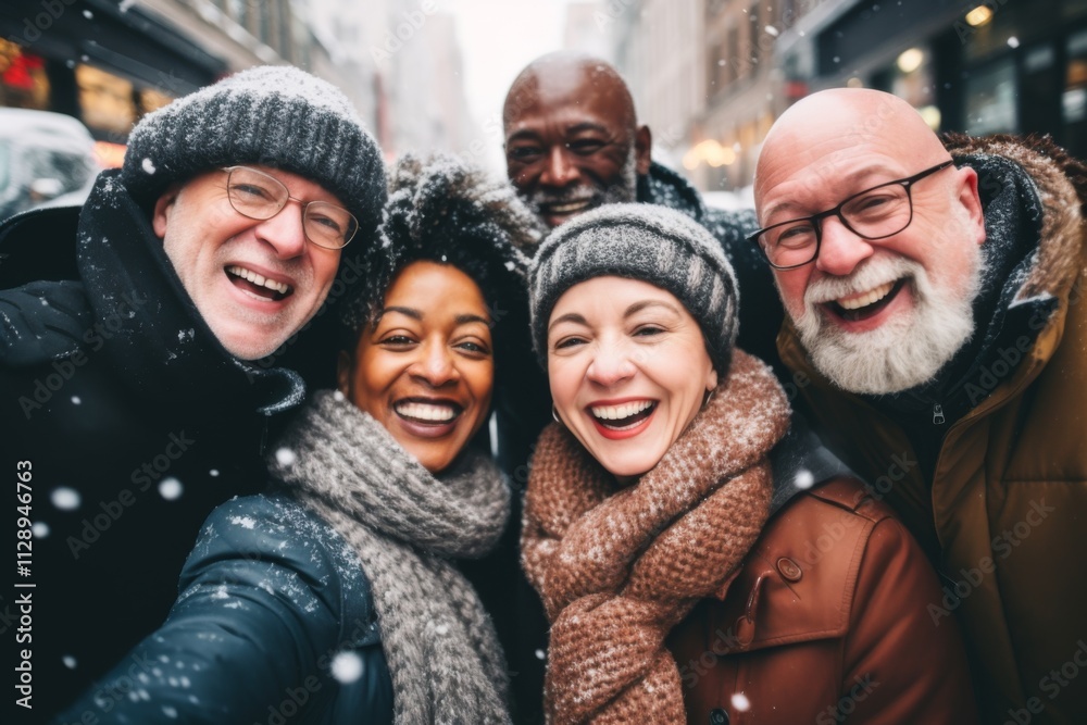 Smiling diverse group of seniors taking a selfie outdoors Smiling diverse group of seniors taking a selfie outdoors