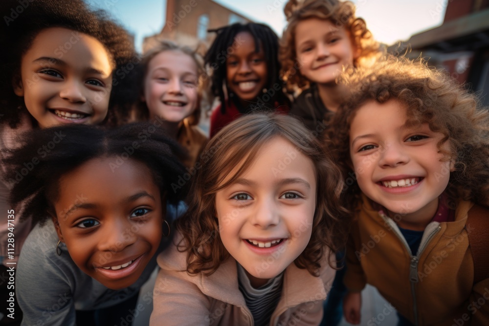 Smiling diverse group of kids taking a selfie outdoors Smiling diverse group of kids taking a selfie outdoors