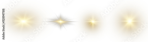 Yellow light effects. Beam from a spotlight and a star. Gold Shine, glow, white. Glowing abstract isolated light effects lens. Lens flash, explosion, spark.	