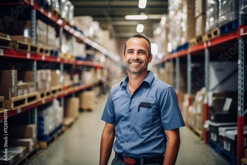 Portrait of a happy salesman standing in hardware store