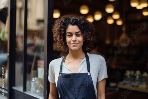 Portrait of a female small business owner in front of her store