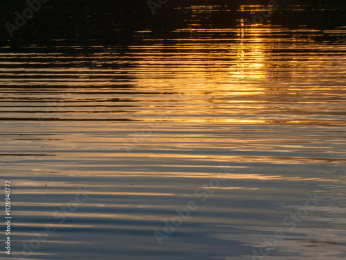 The evening light is reflected in the waters of the Amazon.