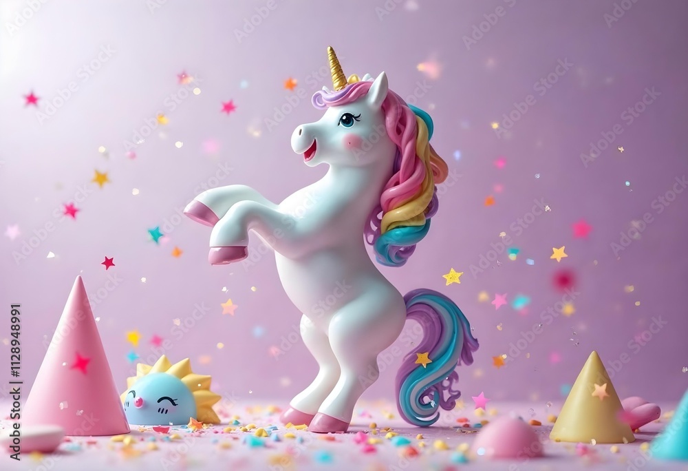 Fototapeta premium a unicorn with a rainbow mane and tail is standing in front of a purple background.