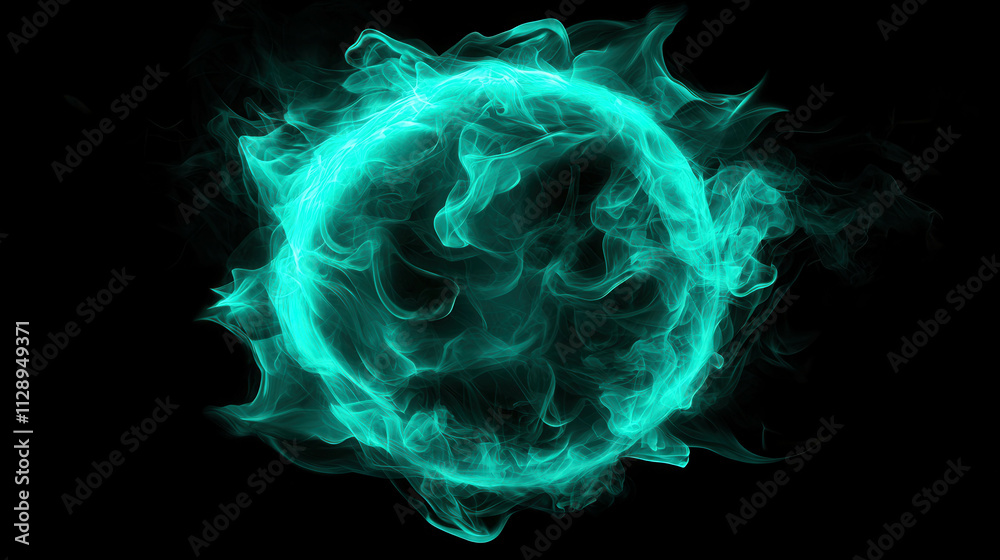 Mystical Green Fireball with Vibrant Emerald Flames Against a Dark Background Mystical Green Fireball with Vibrant Emerald Flames Against a Dark Background