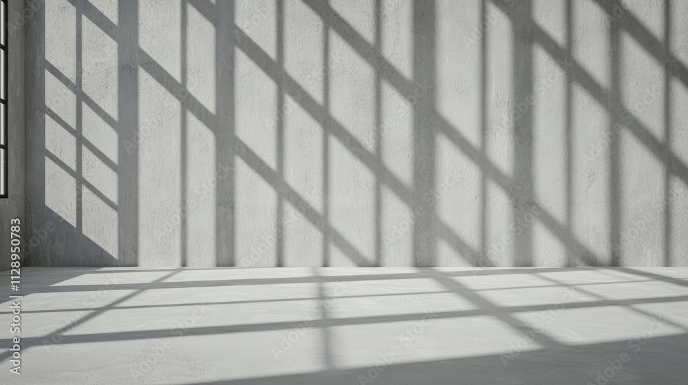 A minimalist space featuring concrete walls and striking light and shadow contrasts. A minimalist space featuring concrete walls and striking light and shadow contrasts.