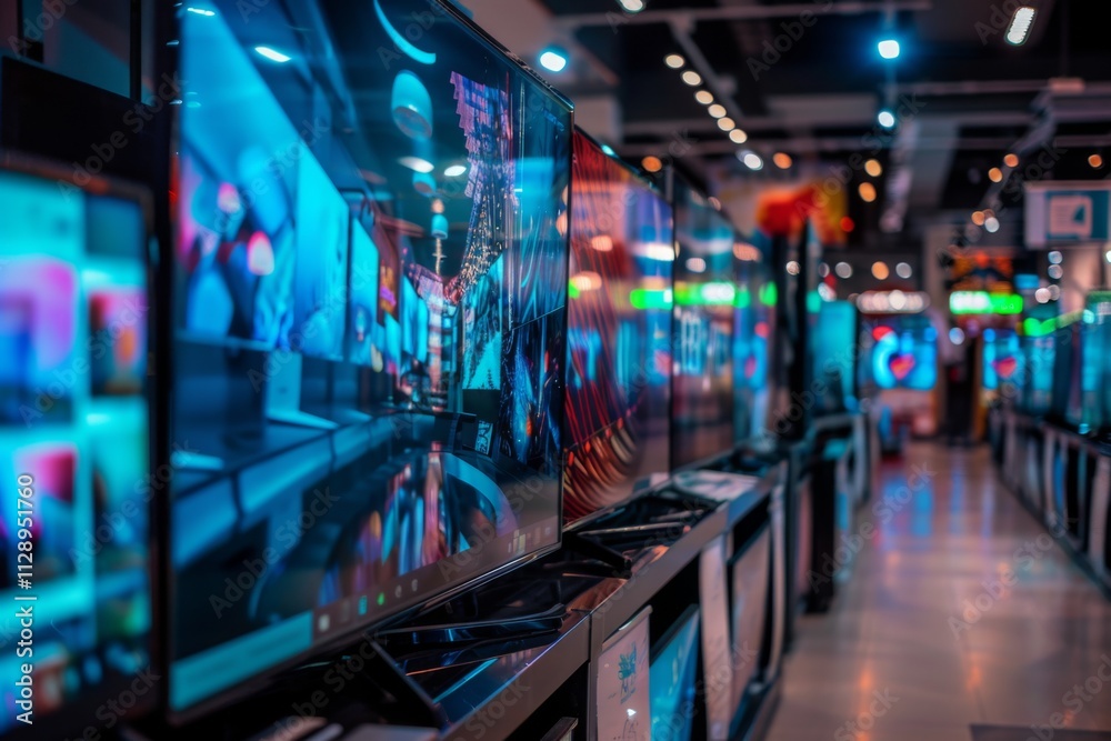 Modern flatscreen TVs for sale in electronic store Modern flatscreen TVs for sale in electronic store