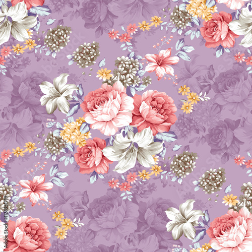 Allover multi motif ornament Seamless pattern with watercolor flowers repeat  texture,seamless pattern use it for filling any contours