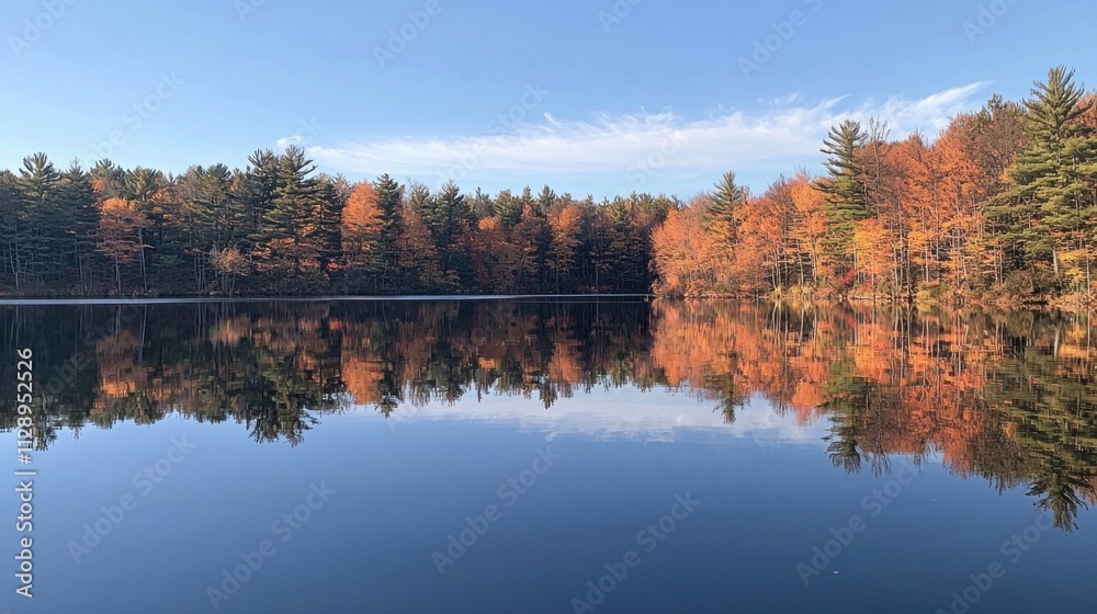 Captivating Autumn Reflection on Pristine Lake Surrounded by Vibrant Fall Foliage Captivating Autumn Reflection on Pristine Lake Surrounded by Vibrant Fall Foliage