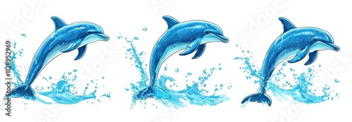 Dolphins leaping, depicted on a clear background. photo