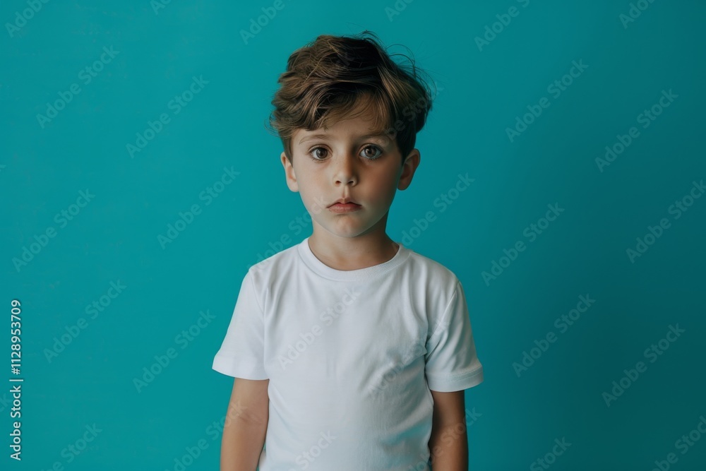 Centered portrait of a cute male child wearing blank t shirt Centered portrait of a cute male child wearing blank t shirt