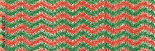 Seamless Christmas tree pattern with colorful knitted design in green and red tones