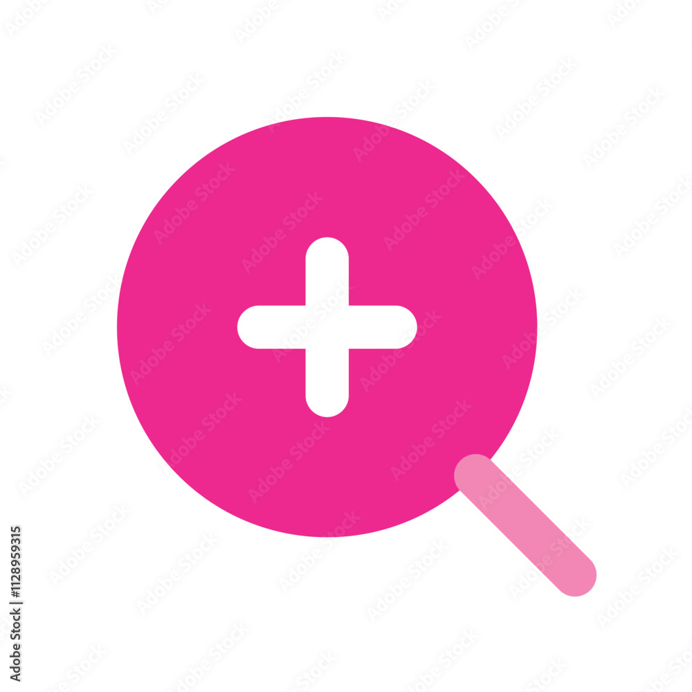Obraz premium Pixelated Pink Magnifying Glass with Plus Sign Centered