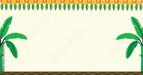 Ugadi new year decorative background with space for text massage, ugadi and sankranthi other Indian festival empty background with banana tree and decorative elements with empty space 