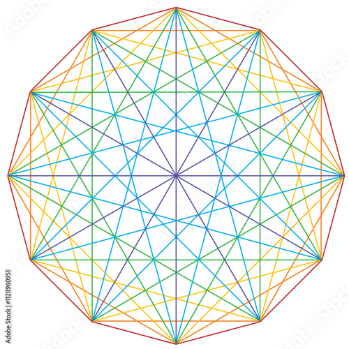 Illustration Dodécagone Couleurs Arc-en-ciel  Géométrie Sacrée Cercle Lumière Fréquence Vecteur
