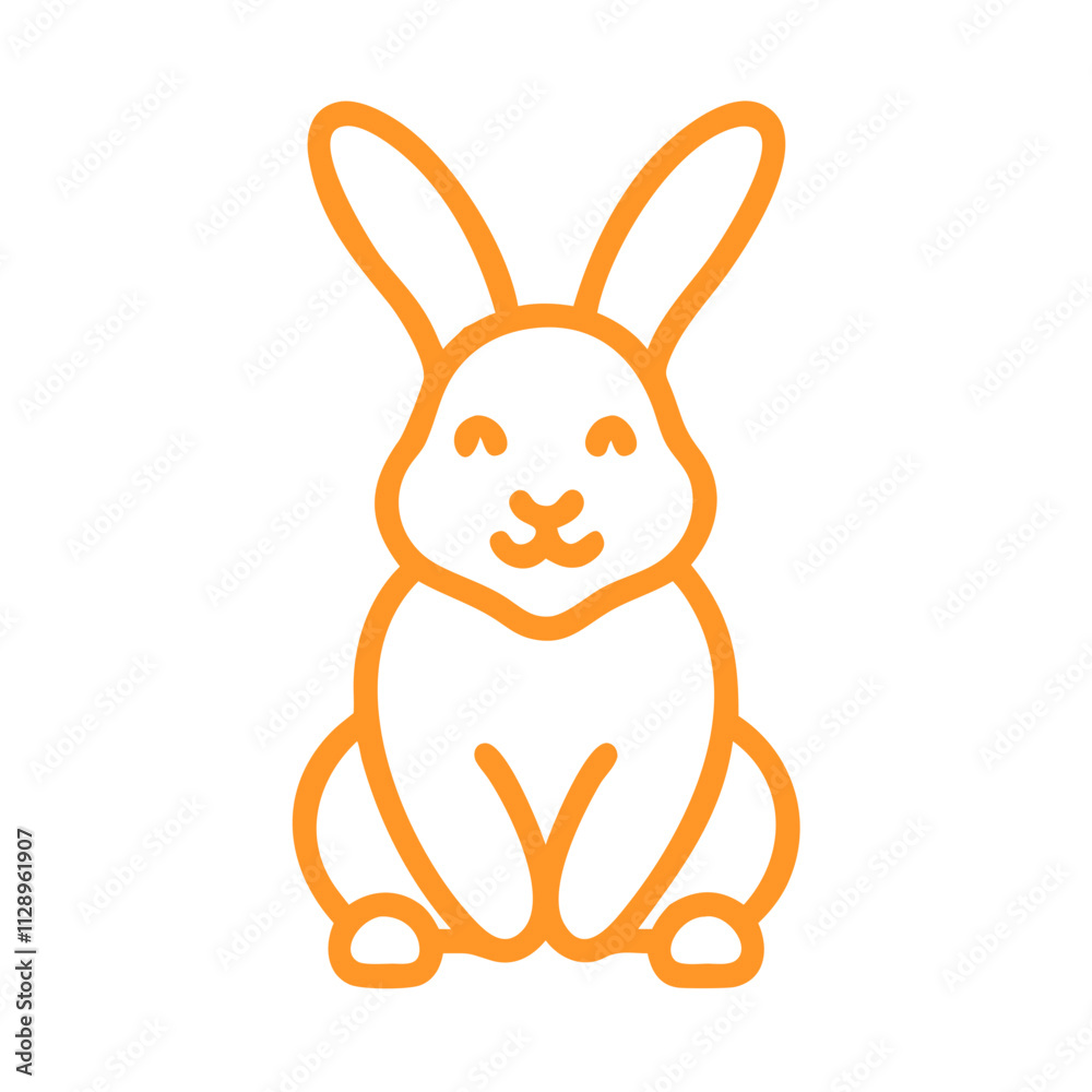 Obraz premium Outline icon of a happy sitting rabbit in orange color 