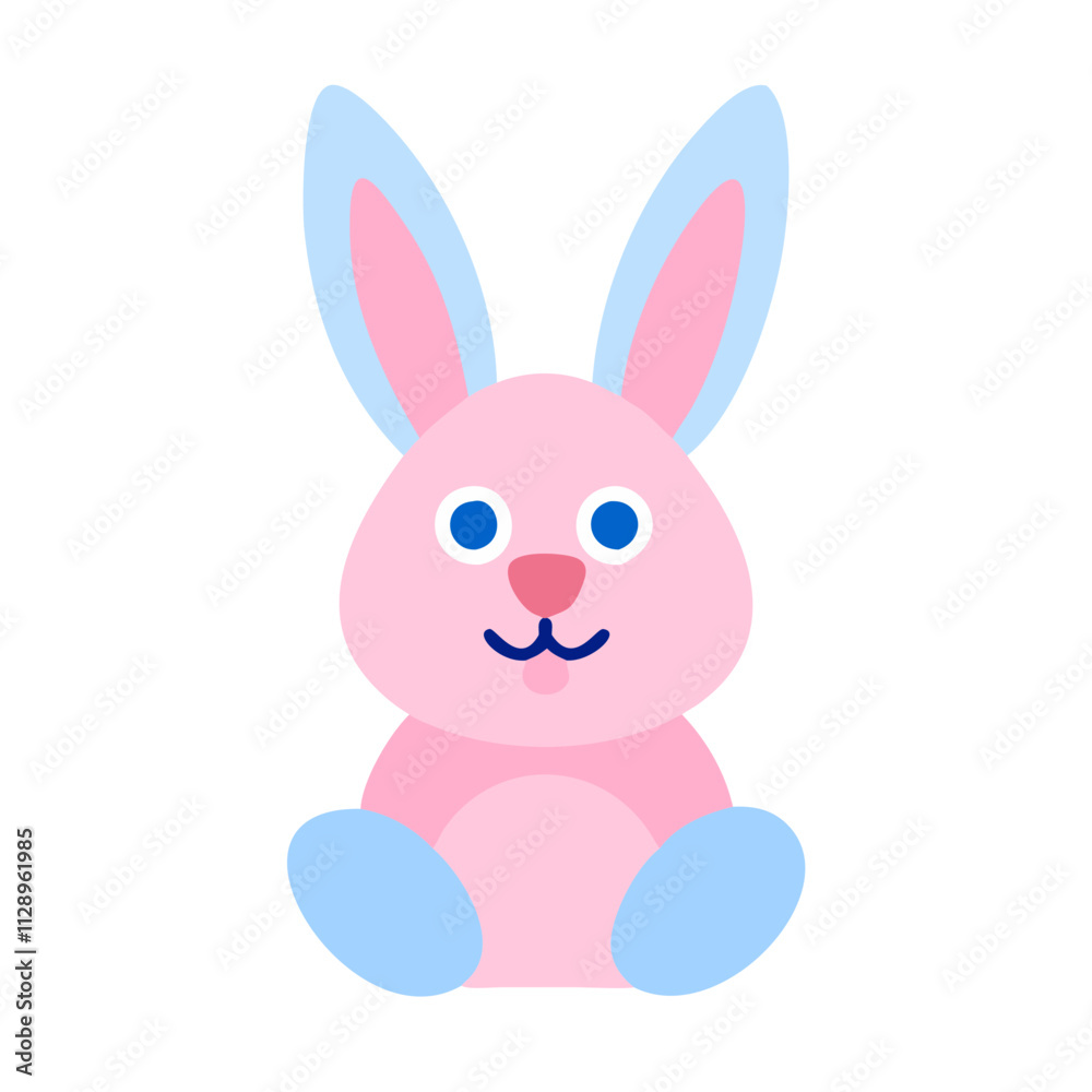 Cute cartoon rabbit icon with pink body and blue ears and feet Cute cartoon rabbit icon with pink body and blue ears and feet