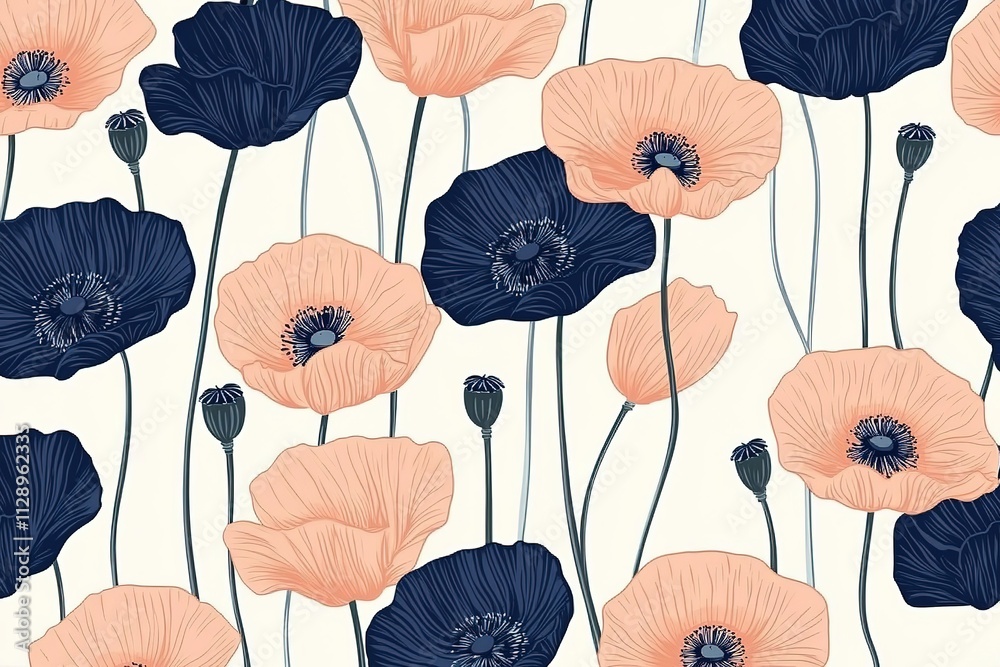 A floral pattern with blue and pink flowers A floral pattern with blue and pink flowers
