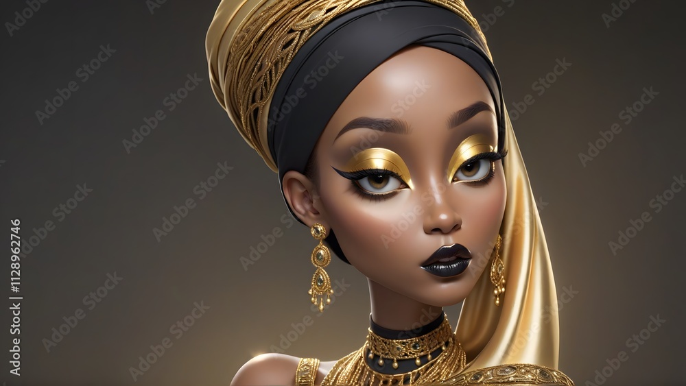 Golden Goddess: A 3D Render of an African Queen Golden Goddess: A 3D Render of an African Queen