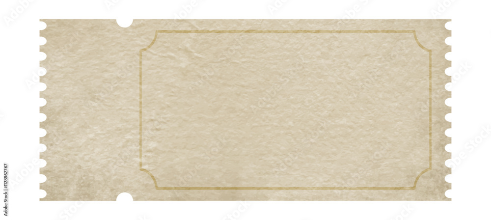 Vintage blank ticket template made of beige textured old paper with copy space	