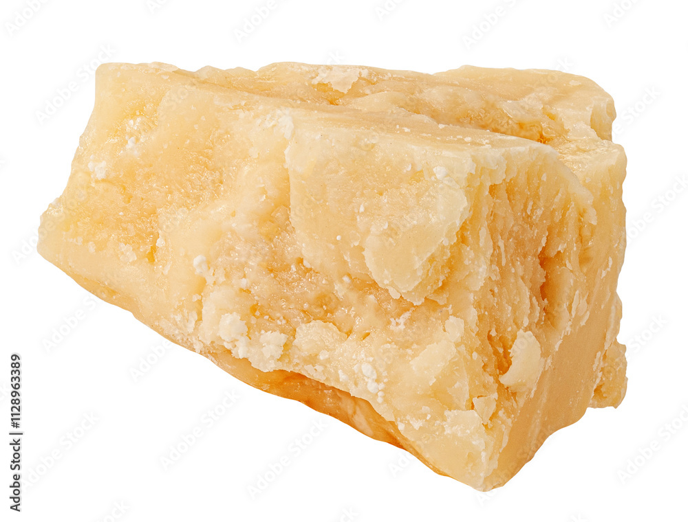 Piece of parmesan cheese isolated on white background. Parmigiano Reggiano or Parmesan shards. Package design element top view. Flat lay. Piece of parmesan cheese isolated on white background. Parmigiano Reggiano or Parmesan shards. Package design element top view. Flat lay.