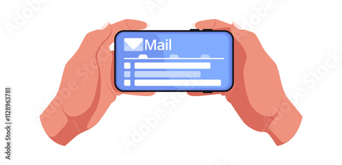 Hands using mobile mail app