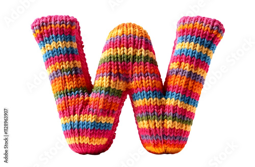 Colorful knitted letter W stands out in vibrant hues of pink, orange, and blue