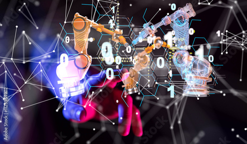 Neural network 3D illustration. Big data and cybersecurity