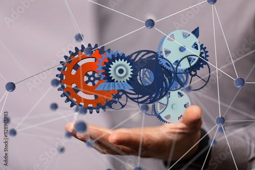 gear system data. Connecting lines and dots.Big data visualization