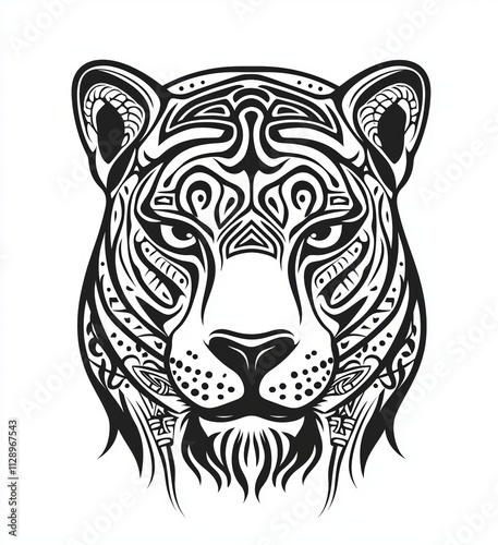 Ethnic tribal tattoos with the silhouettes of panthers, pumas, and wildcats. photo