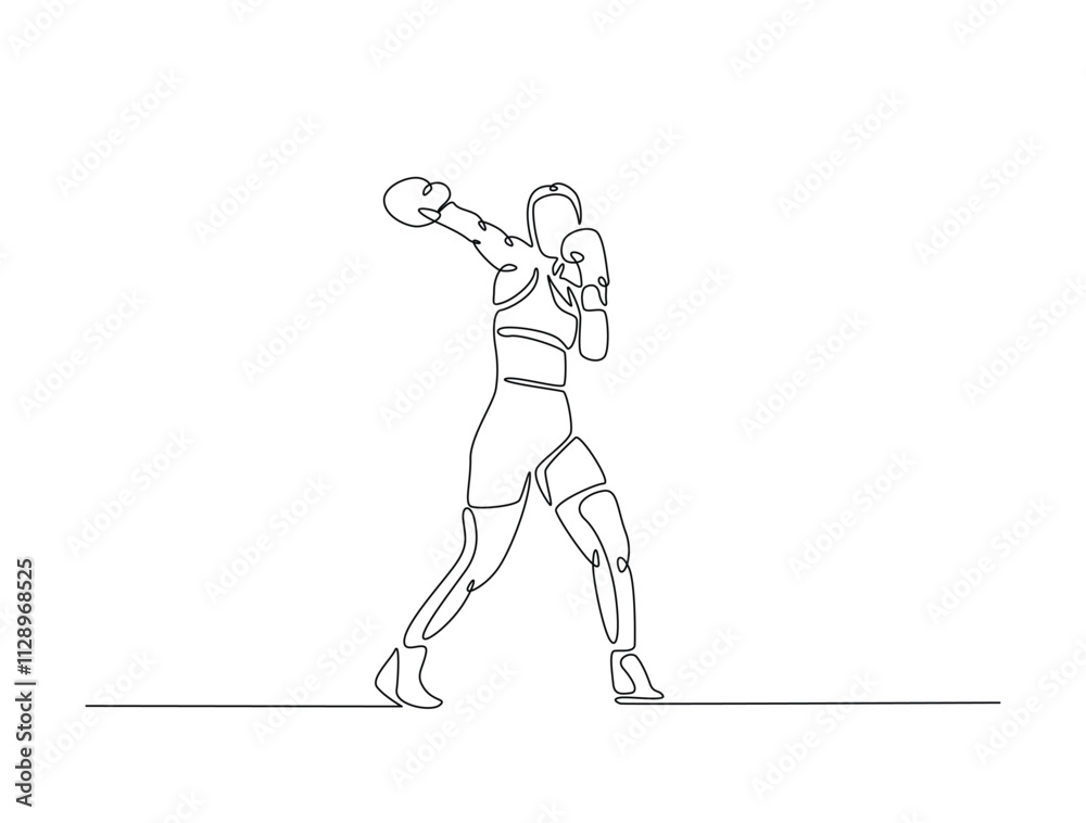 Continuous one line drawing of boxing player wearing boxing gloves. Kingboxing man in single line draw vector illustration. Editable line vector. Continuous one line drawing of boxing player wearing boxing gloves. Kingboxing man in single line draw vector illustration. Editable line vector.
