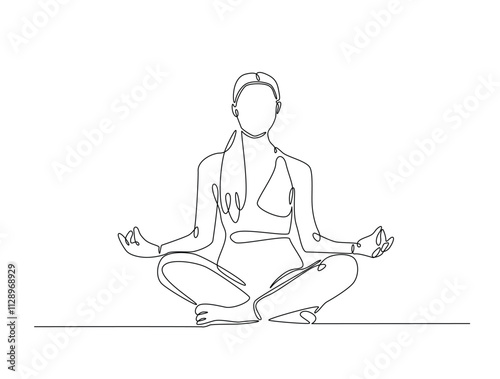 Continuous one line drawing of beautiful female yoga pose character. woman doing yoga exercise in single line draw vector illustration. Editable line vector.