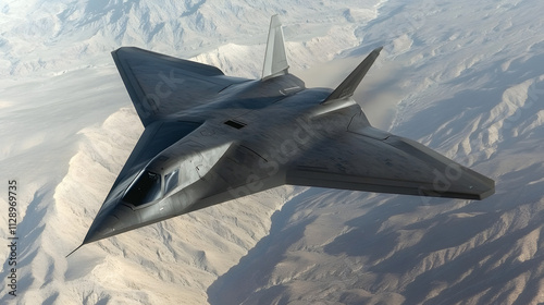 A stealth fighter jet flying low above a canyon with precision and speed.