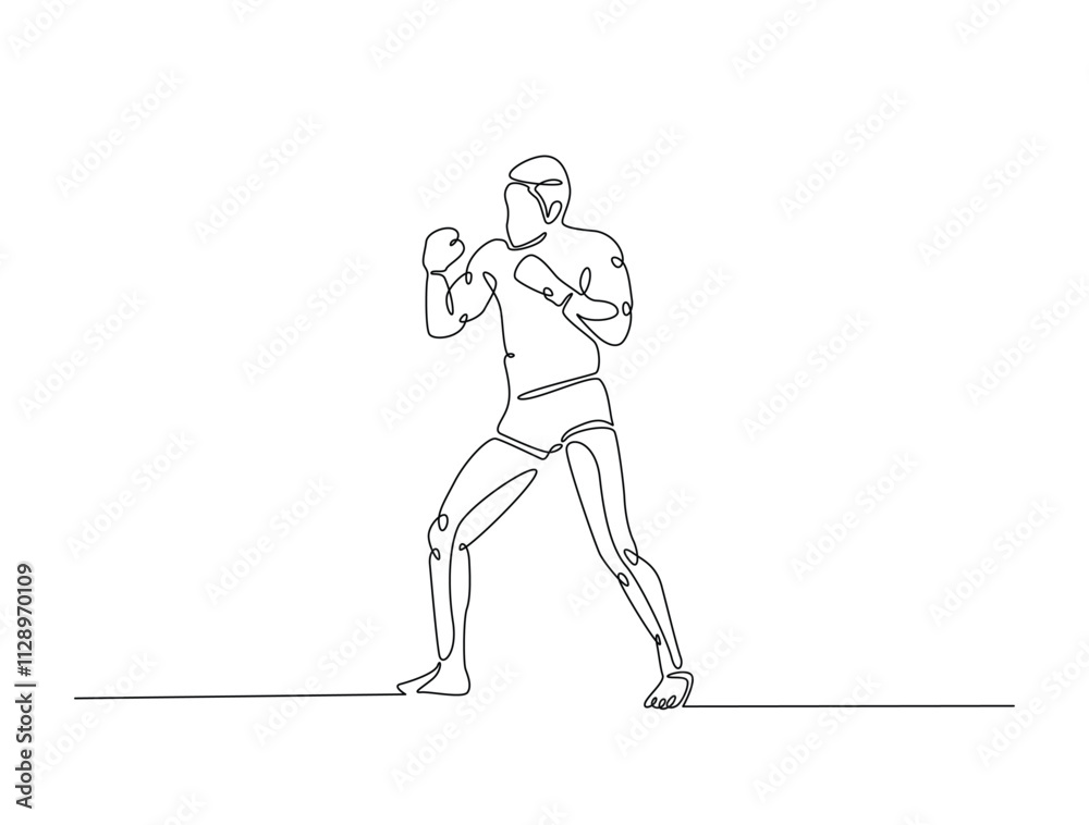 Continuous one line drawing of boxing player wearing boxing gloves. Kingboxing man in single line draw vector illustration. Editable line vector. Continuous one line drawing of boxing player wearing boxing gloves. Kingboxing man in single line draw vector illustration. Editable line vector.
