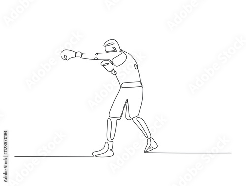 Continuous one line drawing of boxing player wearing boxing gloves. Kingboxing man in single line draw vector illustration. Editable line vector.