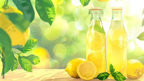 Summer refreshing drink lemonade with lemons, mint leaves, lime in a glass
