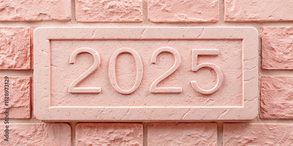 Elegant Product Photography of '2025' Carved in Light Pink Brick Stone, Showcasing Unique Texture and Design for Modern Decor or Inspirational Displays Elegant Product Photography of '2025' Carved in Light Pink Brick Stone, Showcasing Unique Texture and Design for Modern Decor or Inspirational Displays