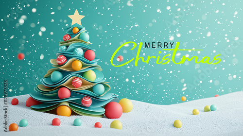 vibrant and festive Christmas card design featuring colorful tree