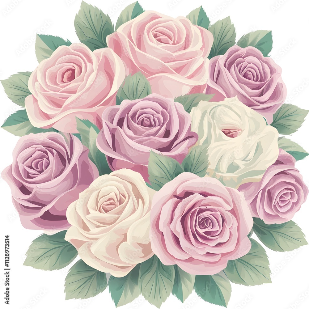 Vector illustration of a bouquet of roses in pastel colorful Vector illustration of a bouquet of roses in pastel colorful