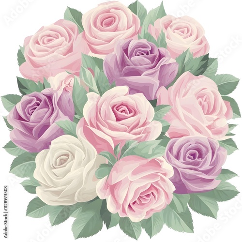 Vector illustration of a bouquet of roses in pastel colorful