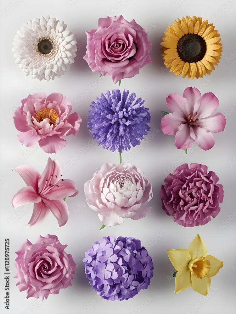 3D collection of shabby chic-style flower stickers 3D collection of shabby chic-style flower stickers